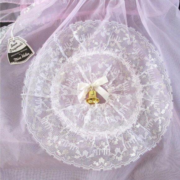 Vintage Beco Originals Miss Helen Half Apron Sheer Fabric Lace Trim Pocket - Picture 4 of 7